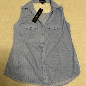 Blue Striped Sleeveless Button Down Shirt